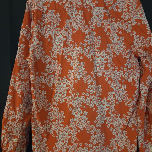 Express Men’s Long Sleeve Size S Dress Shirt  Orange W White Flowers Button Up - Picture 8 of 9